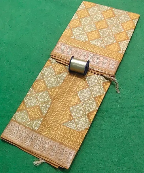 Soft Kota Stipple Weave Saree with Jari Border & Hand-Printed Design